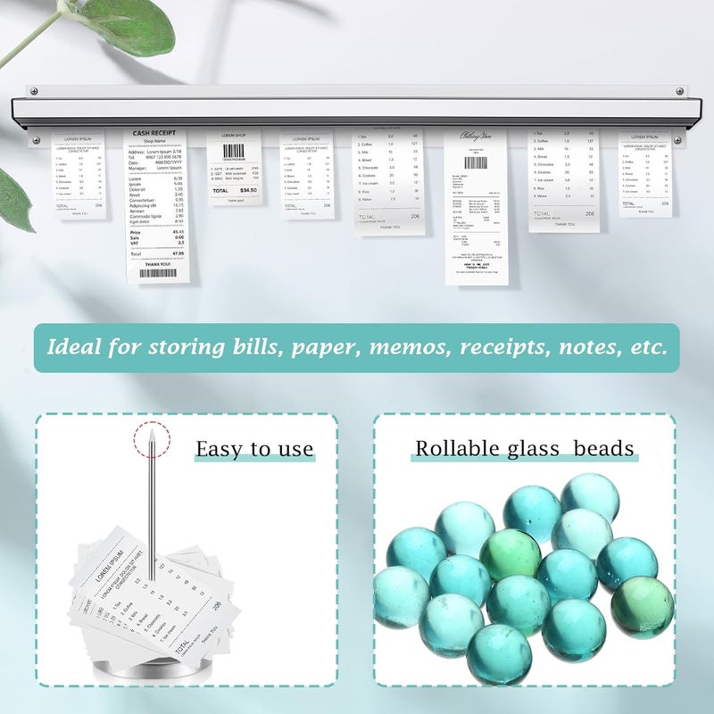 Photect 2 Pcs 27.6 Inch Restaurant Ticket Holder with 2 Stainless Steel Receipt Holder Spike Aluminum Slide Rack Rail for Restaurant Cafes Kitchen Pub Bar Hotel, Silver - Image 5